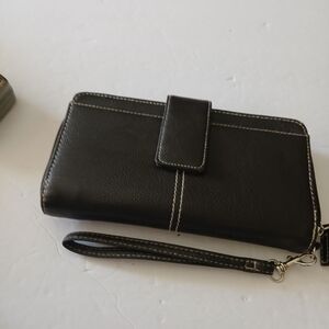 Black Wristlet Clutch with Contrast Stitching